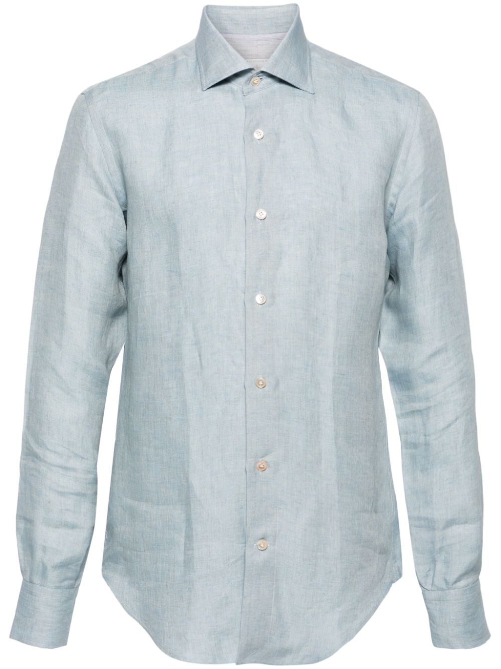 Eleventy Cutaway-collar Linen Shirt In Blue