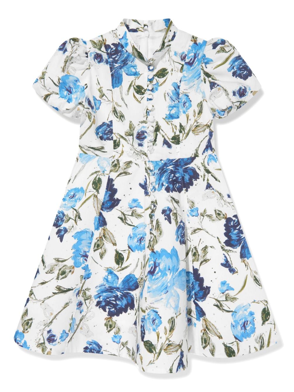 Shop Marchesa Couture Floral-print Cotton Midi Dress In Blue