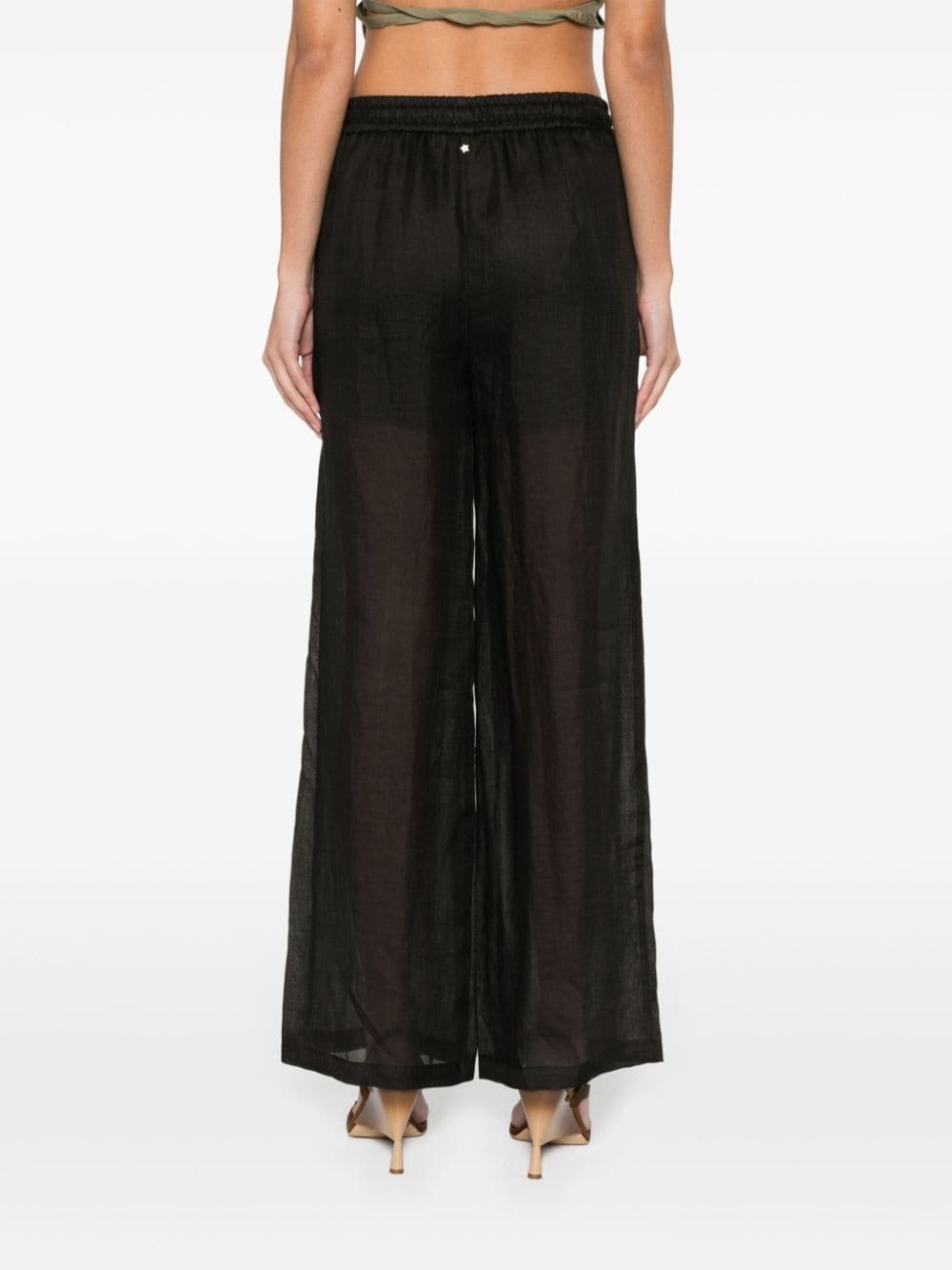 Shop Lorena Antoniazzi Semi-sheer Straight-leg Trousers In Black