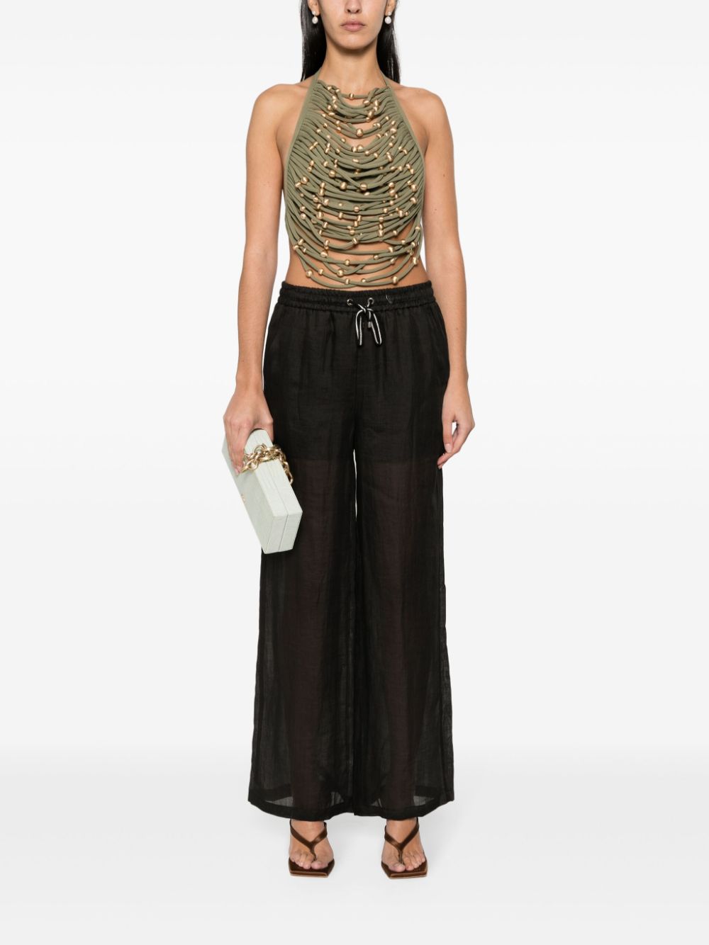 Shop Lorena Antoniazzi Semi-sheer Straight-leg Trousers In Black