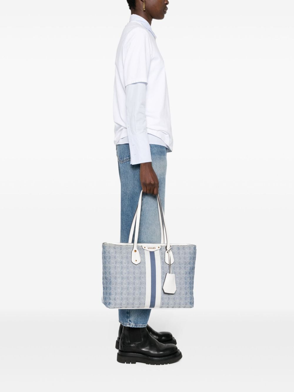 Shop Liu •jo Logo-jacquard Tote Bag In Blue