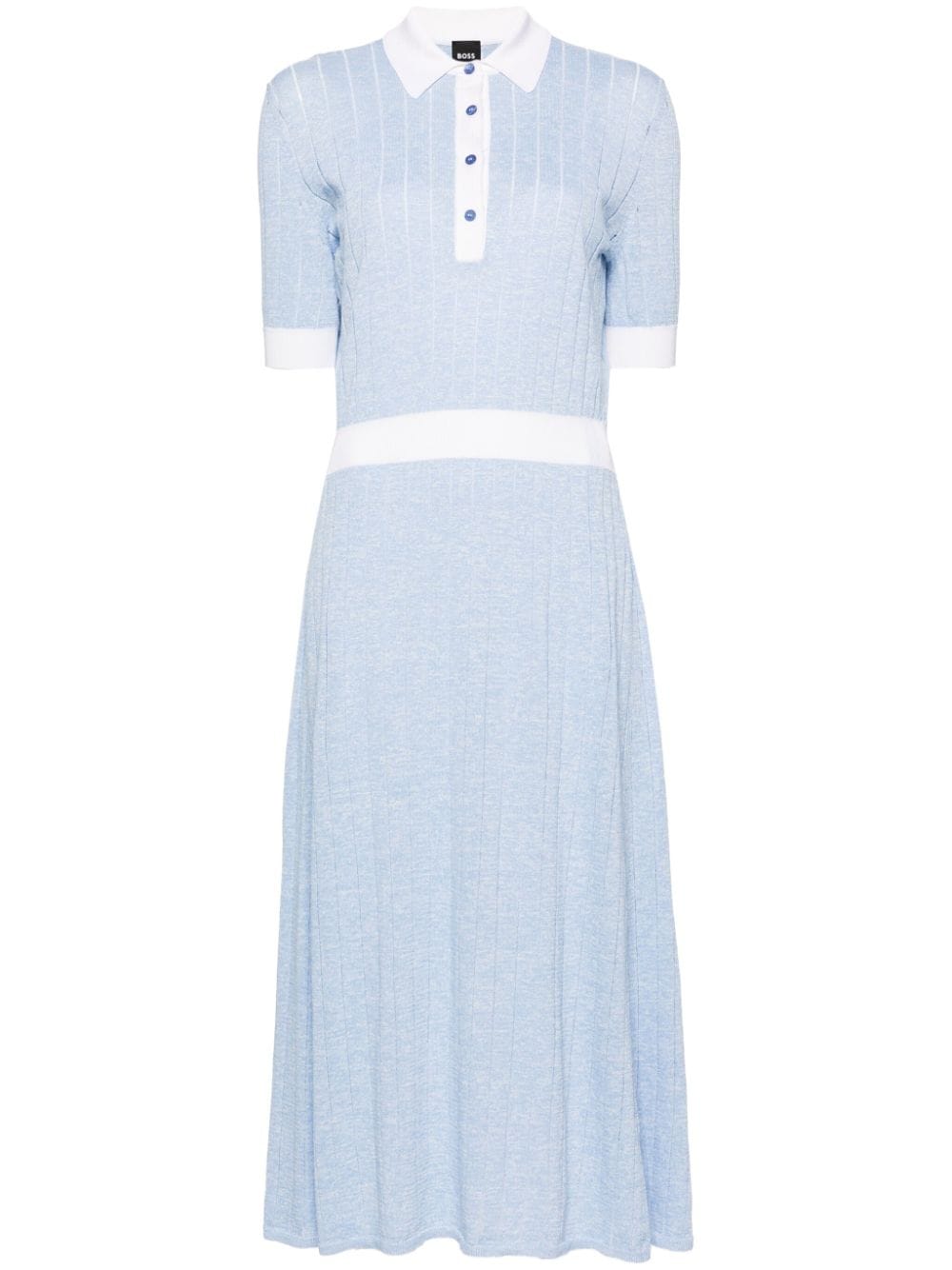 Hugo Boss Polo-collar Fine-knit Dress In Blue