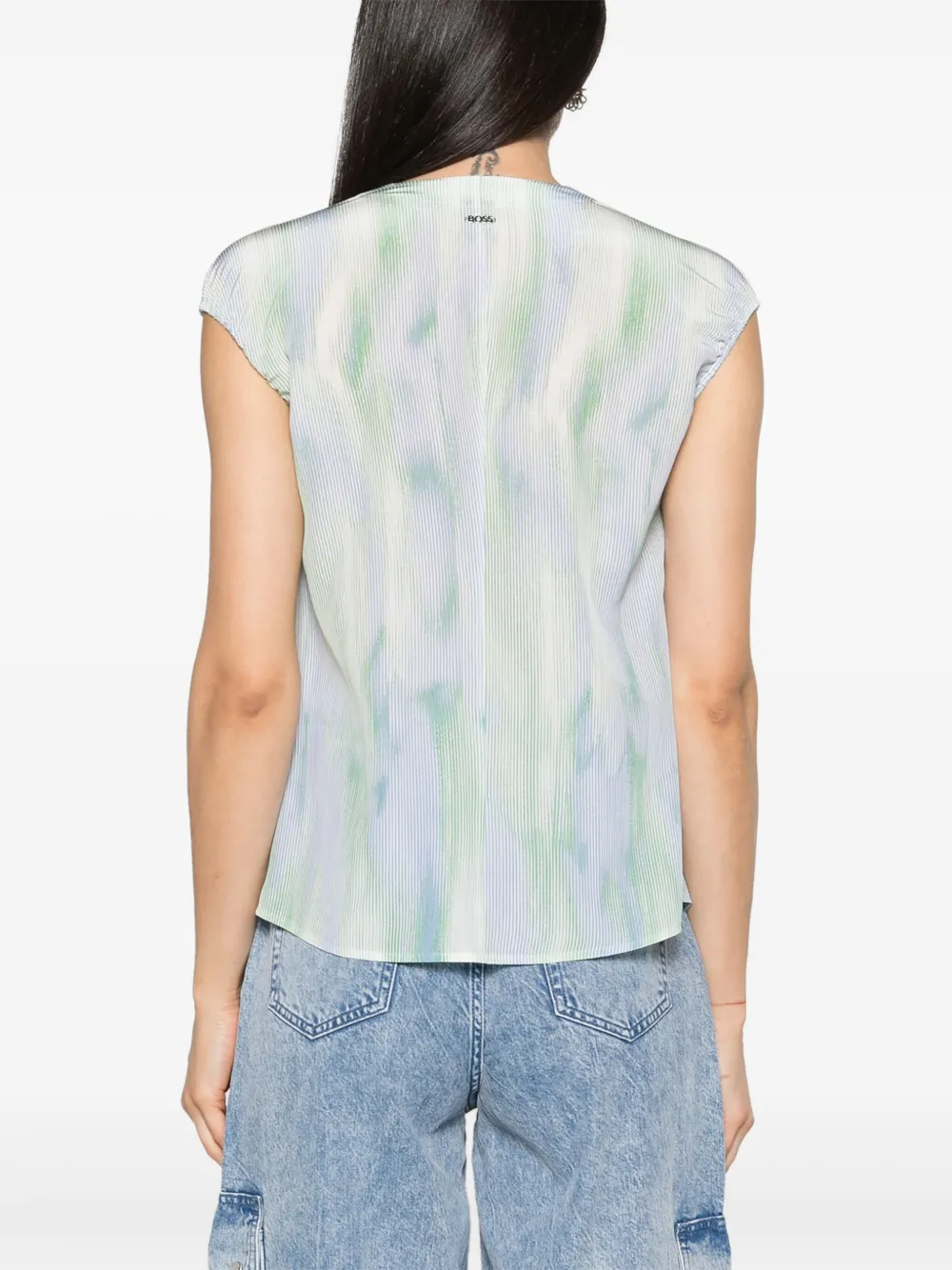 BOSS Gestreepte mouwloze blouse Blauw