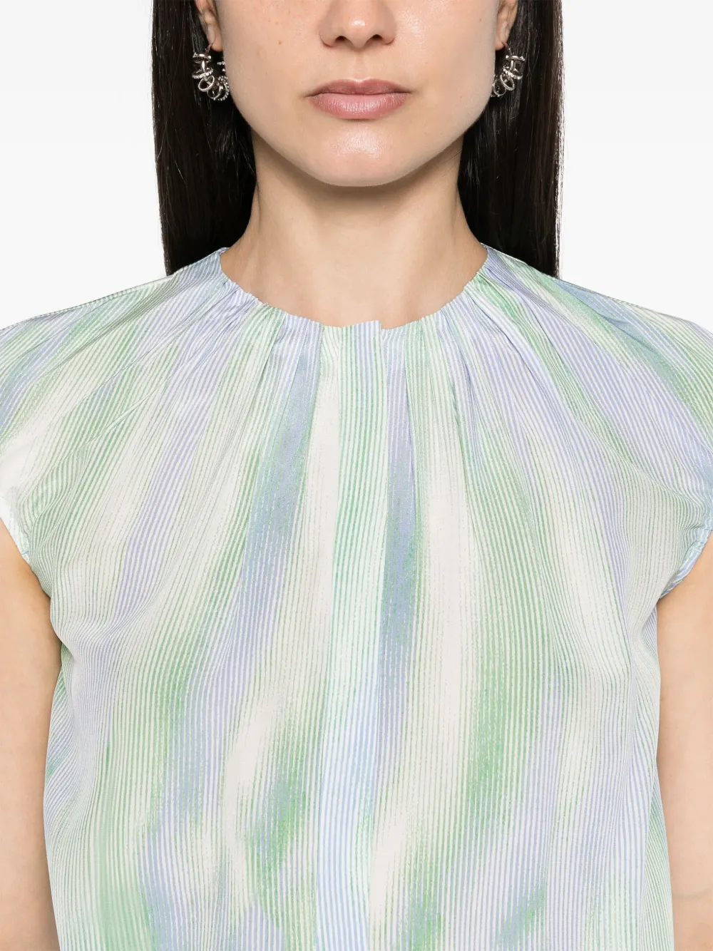 BOSS Gestreepte mouwloze blouse Blauw