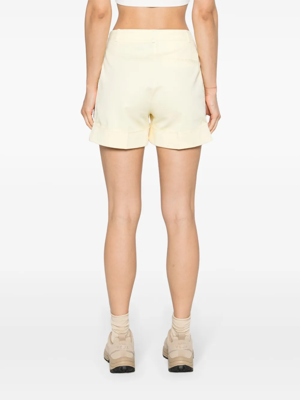 Shop Hugo Boss Pleated Twill Shorts In Yellow