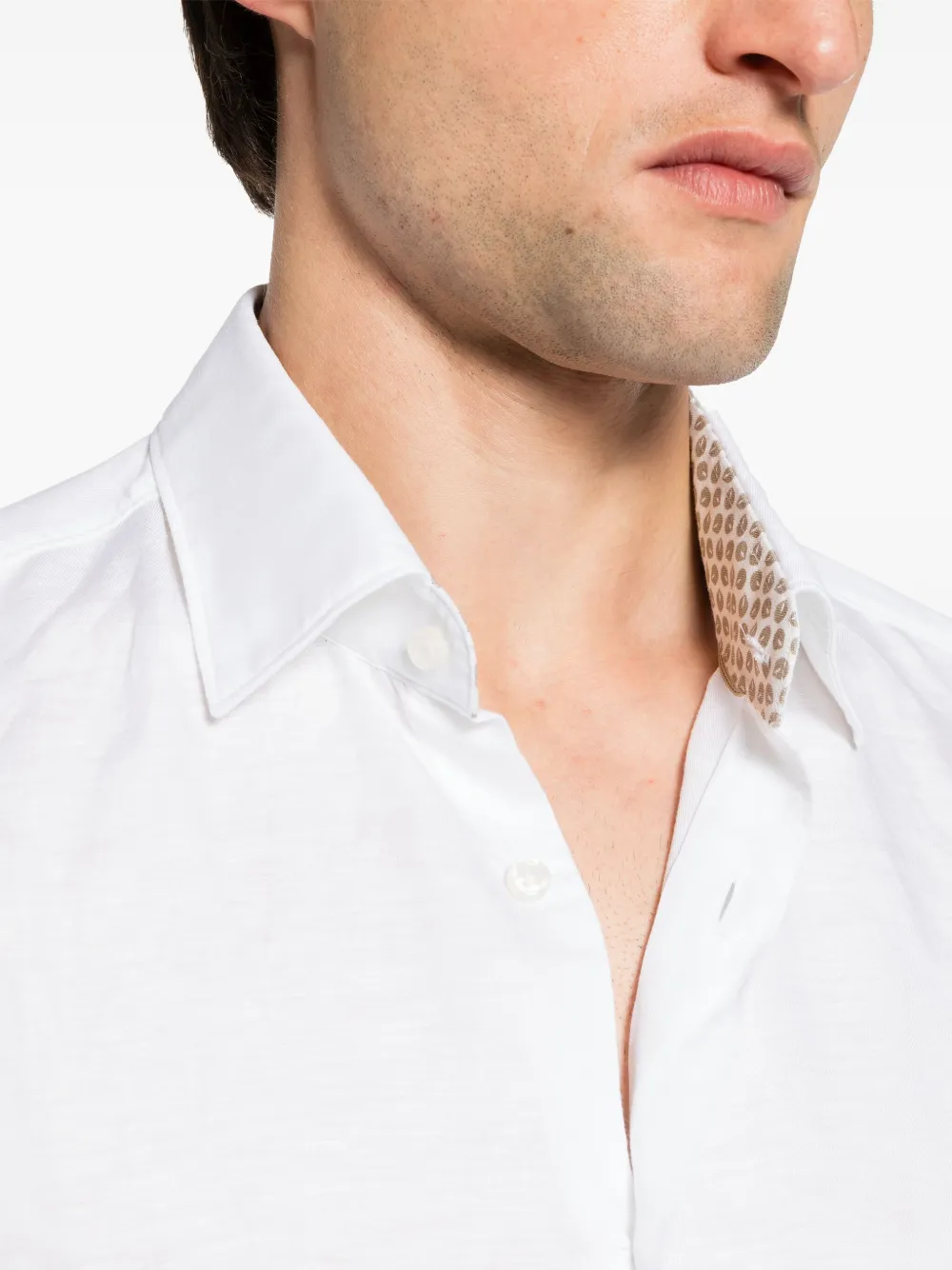 Shop Hugo Boss Spread-collar Linen-blend Shirt In White