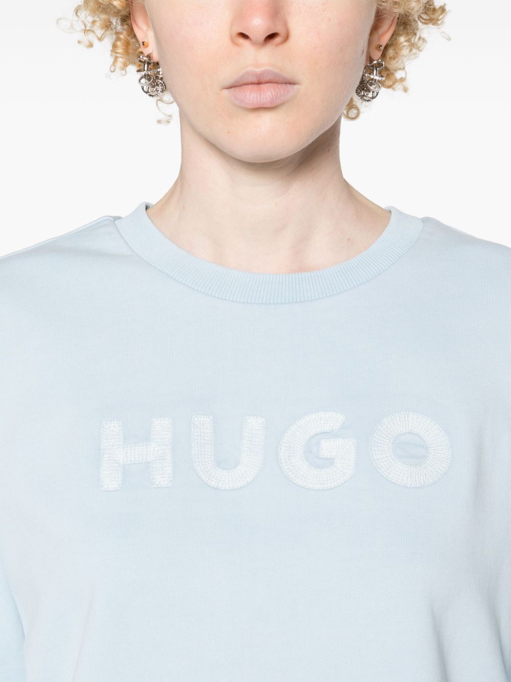 Shop Hugo Logo-embroidered Cotton Sweatshirt In Blue