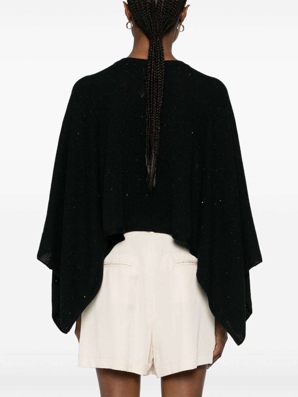 Shop Fabiana Filippi Sequin-embellished Knitted Cape In Black
