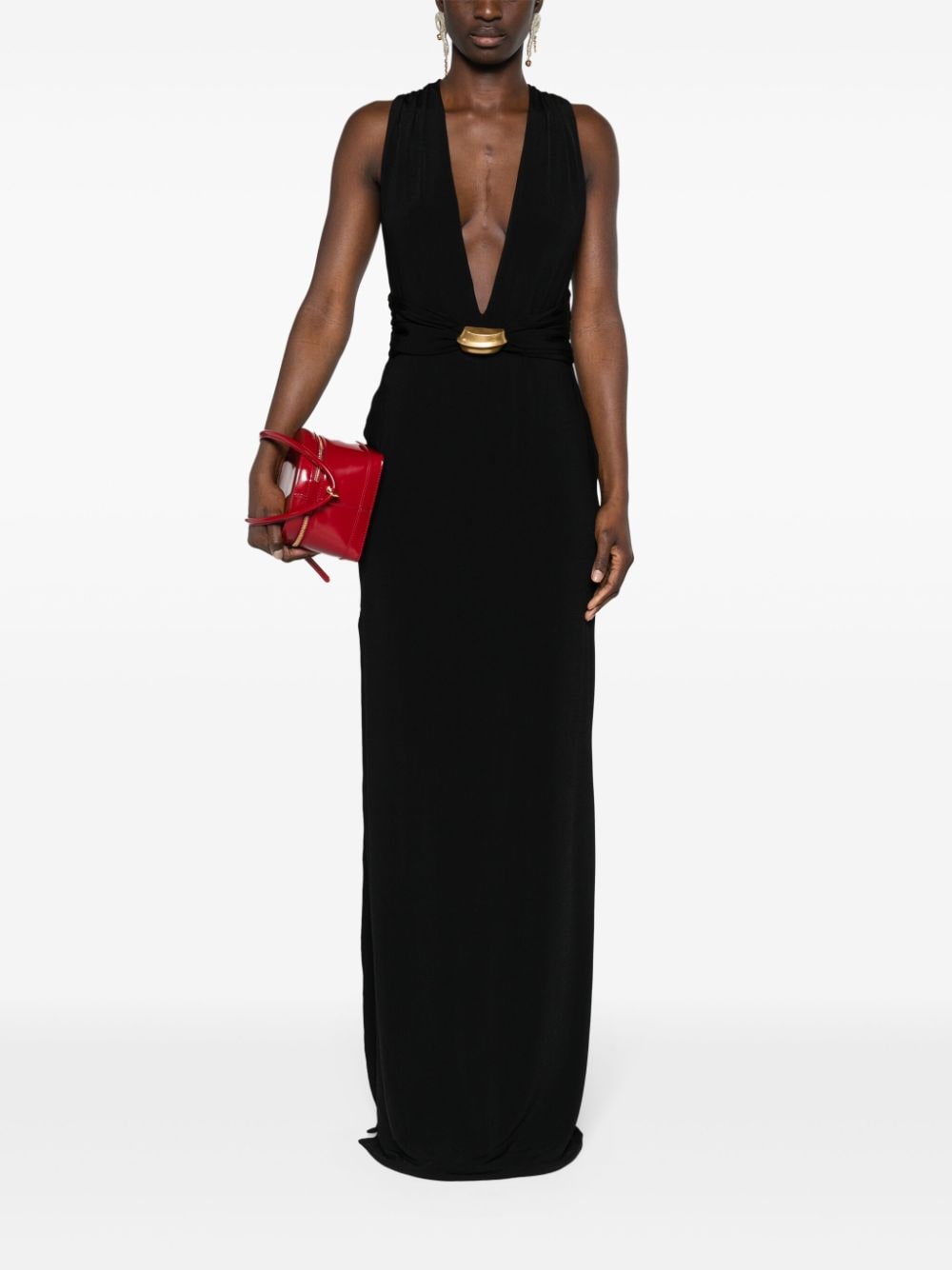 Shop Tom Ford Plunging-neck Sleeveless Gown In Black