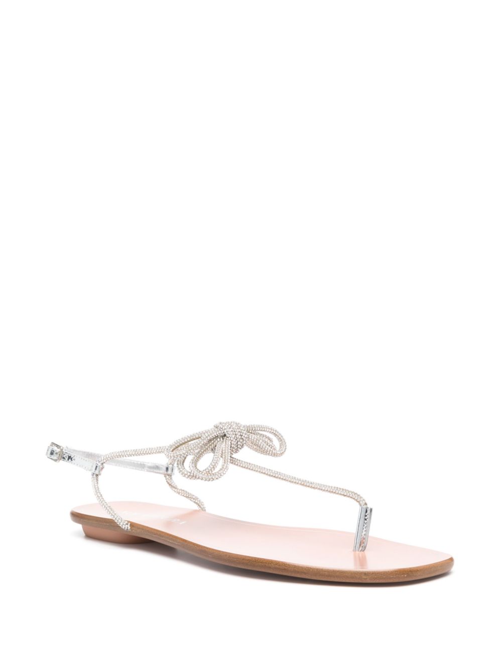 Shop Aquazzura Capri Nights Flat Leather Sandal In Silver