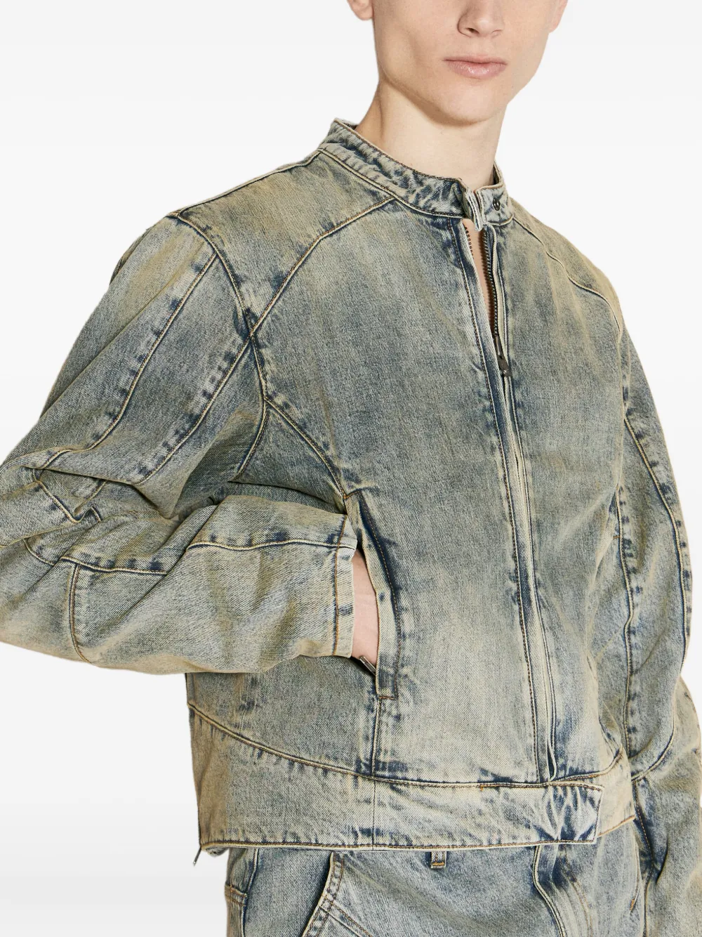 ENTIRE STUDIOS acid-wash panelled denim jacket Blauw
