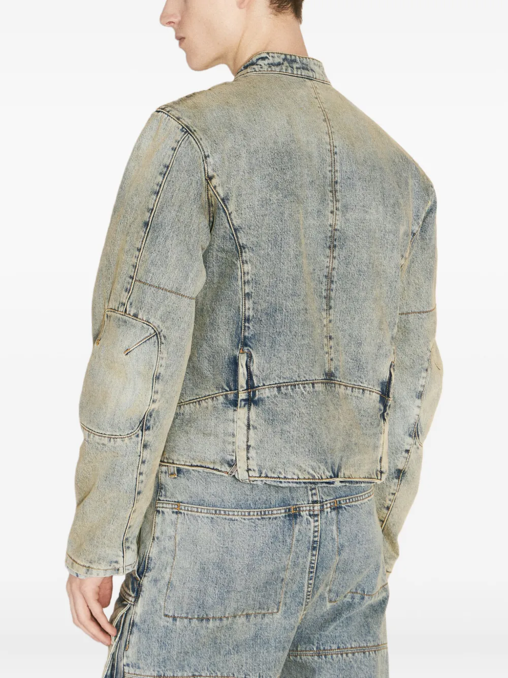 ENTIRE STUDIOS acid-wash panelled denim jacket Blauw
