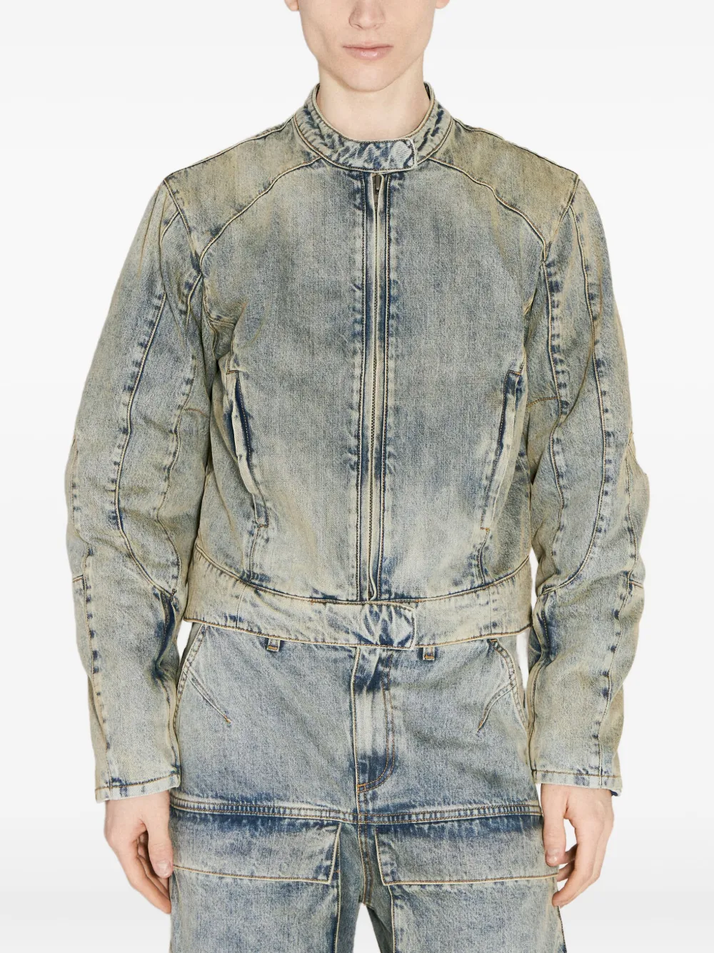 ENTIRE STUDIOS acid-wash panelled denim jacket Blauw