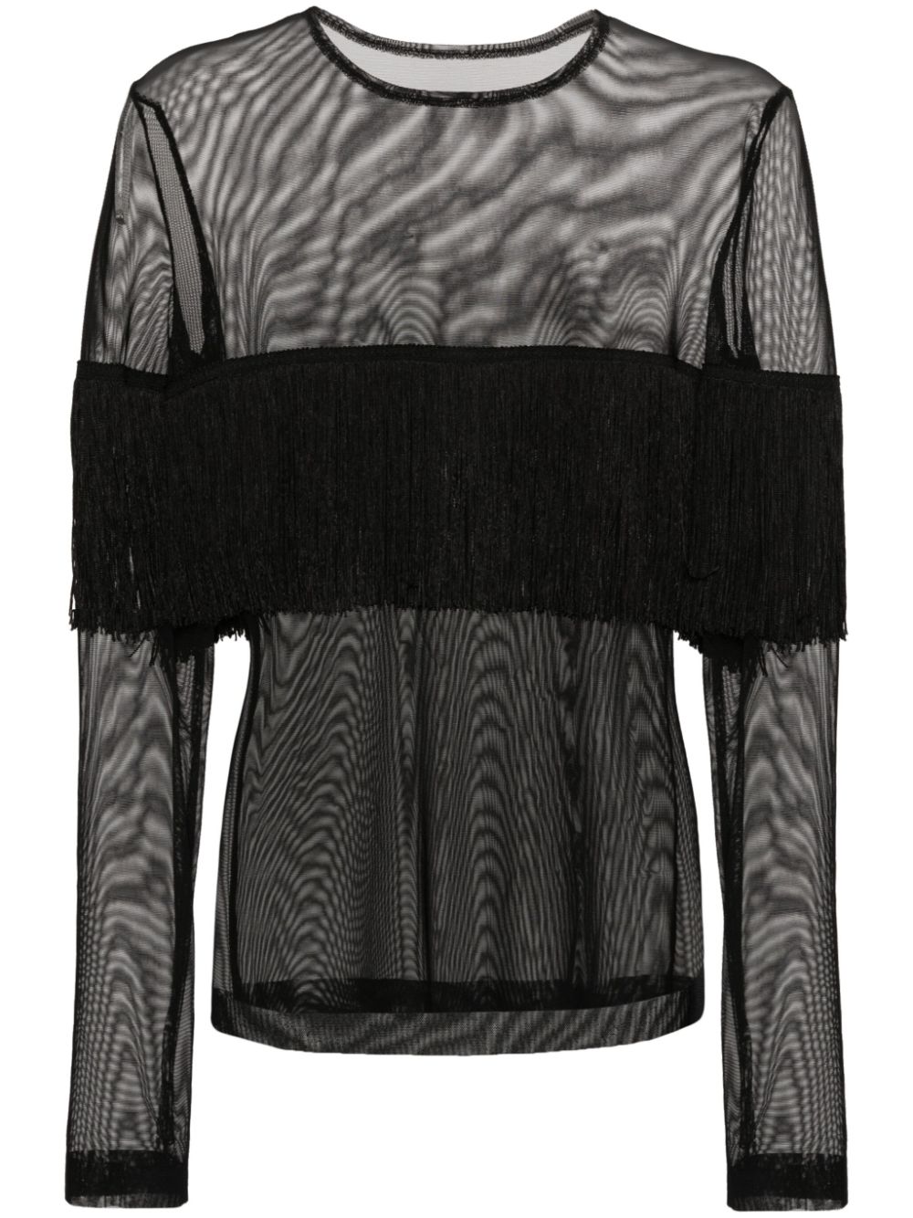 Shop Norma Kamali Fringe-detail Semi-sheer Top In Black
