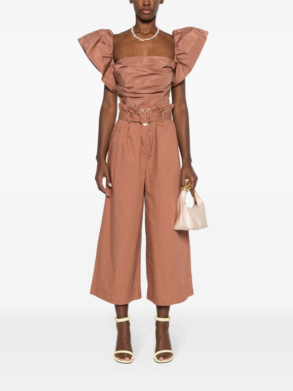 Shop Pinko Wide-leg Cropped Trousers In Brown