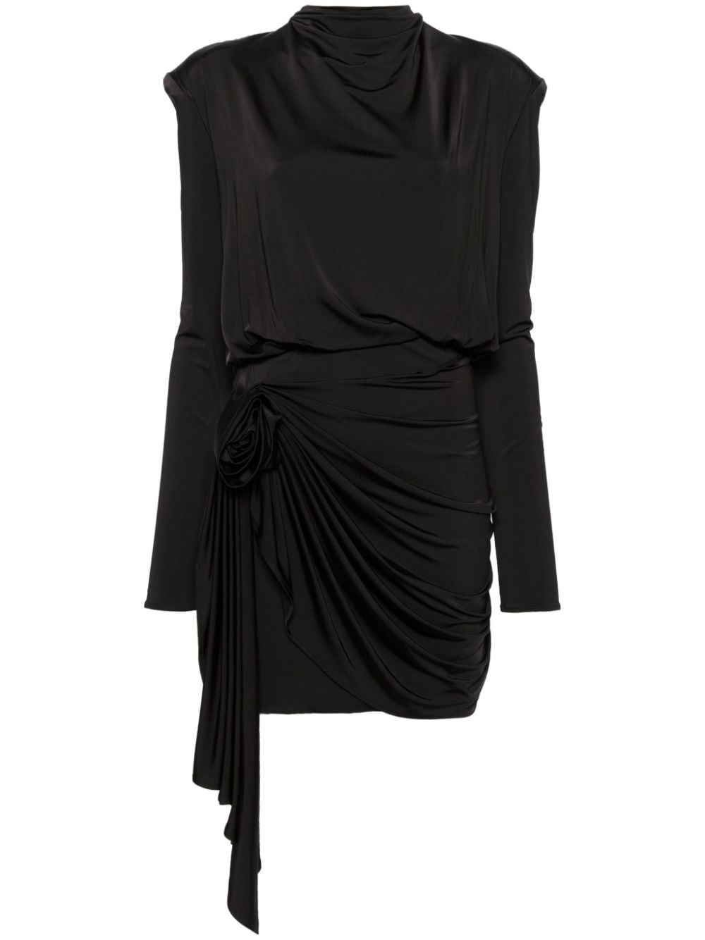 Magda Butrym Floral-appliqué Draped Minidress In Black