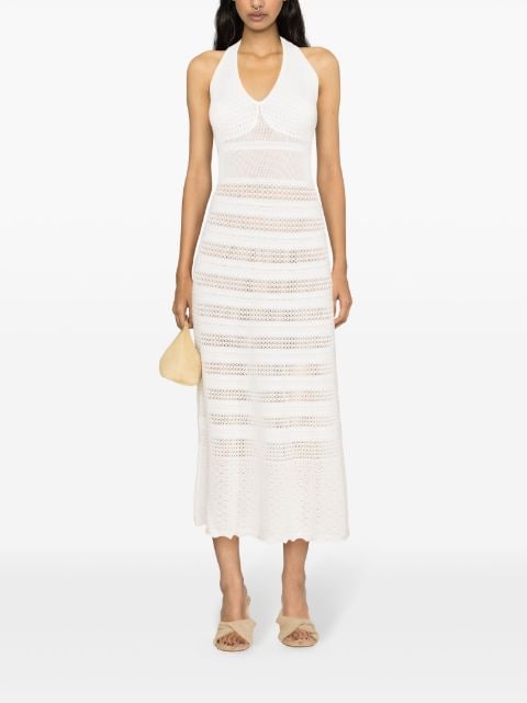 halterneck crochet midi dress