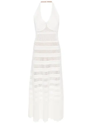 TWINSET Halterneck Crochet Midi Dress | White | FARFETCH GE