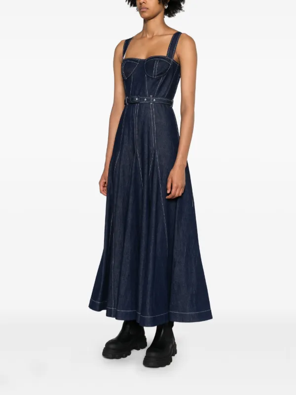 Huishan Zhang Belted Denim Midi Dress | Blue | FARFETCH