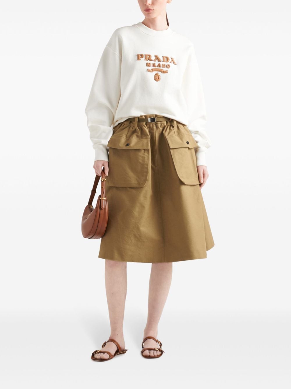 Shop Prada Logo-appliqué Cotton Sweatshirt In Neutrals