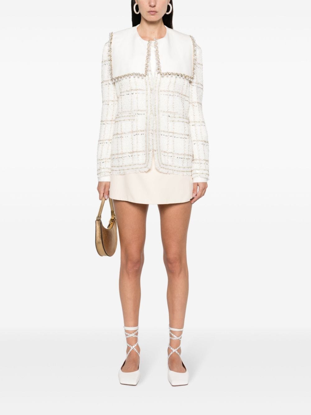 Shop Giambattista Valli Check-pattern Tweed Jacket In White