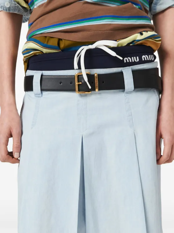 Miu Miu Pleated Chambray Skirt | Blue | FARFETCH