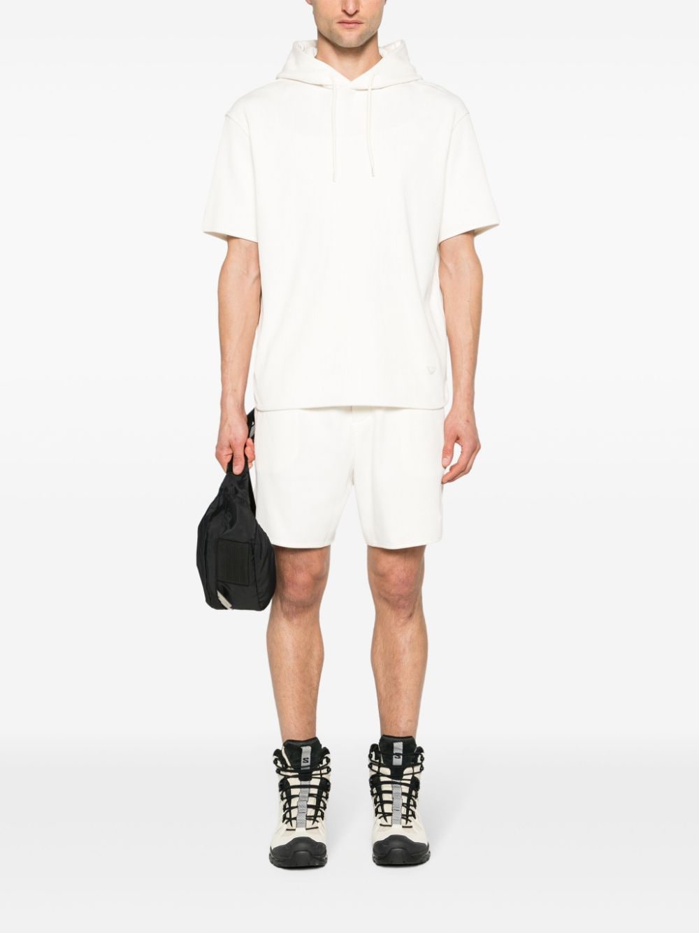 Shop Emporio Armani Mid-rise Ribbed Track Shorts In Neutrals