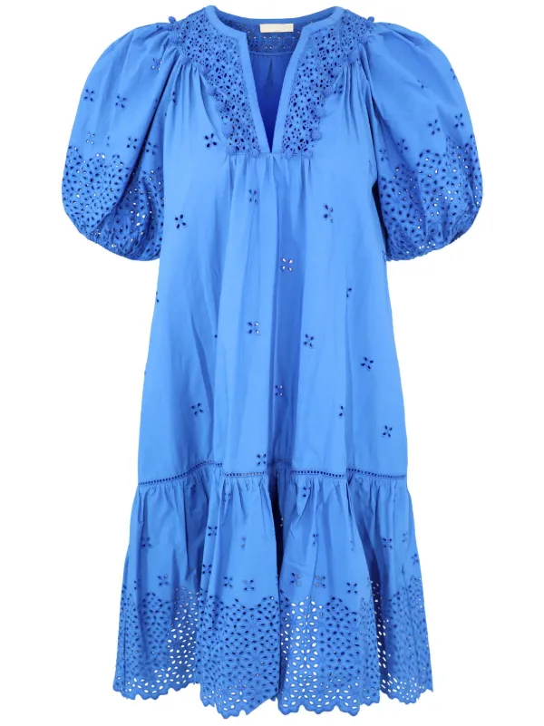 blue broderie anglaise dress Udaipur Bleu Broderie Anglaise Dress  SILKROSE