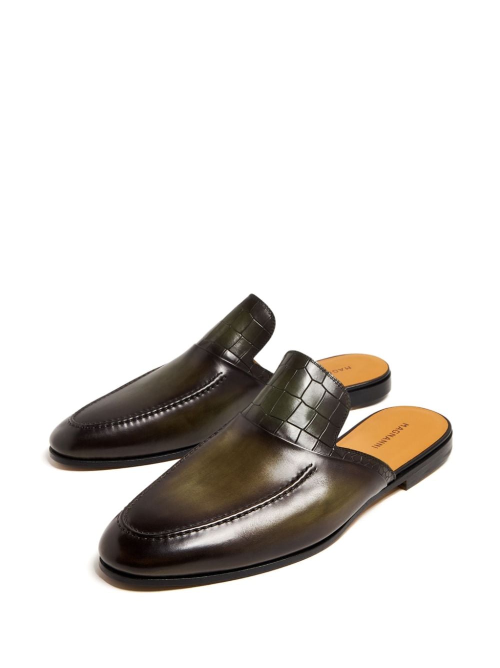 Shop Magnanni Crocodile-effect Leather Slippers In Green