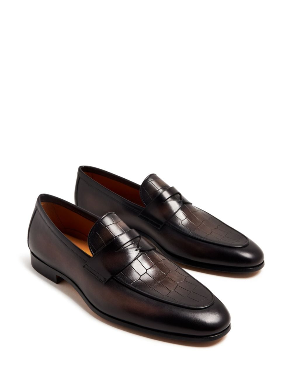Shop Magnanni Crocodile-effect Leather Loafers In Brown