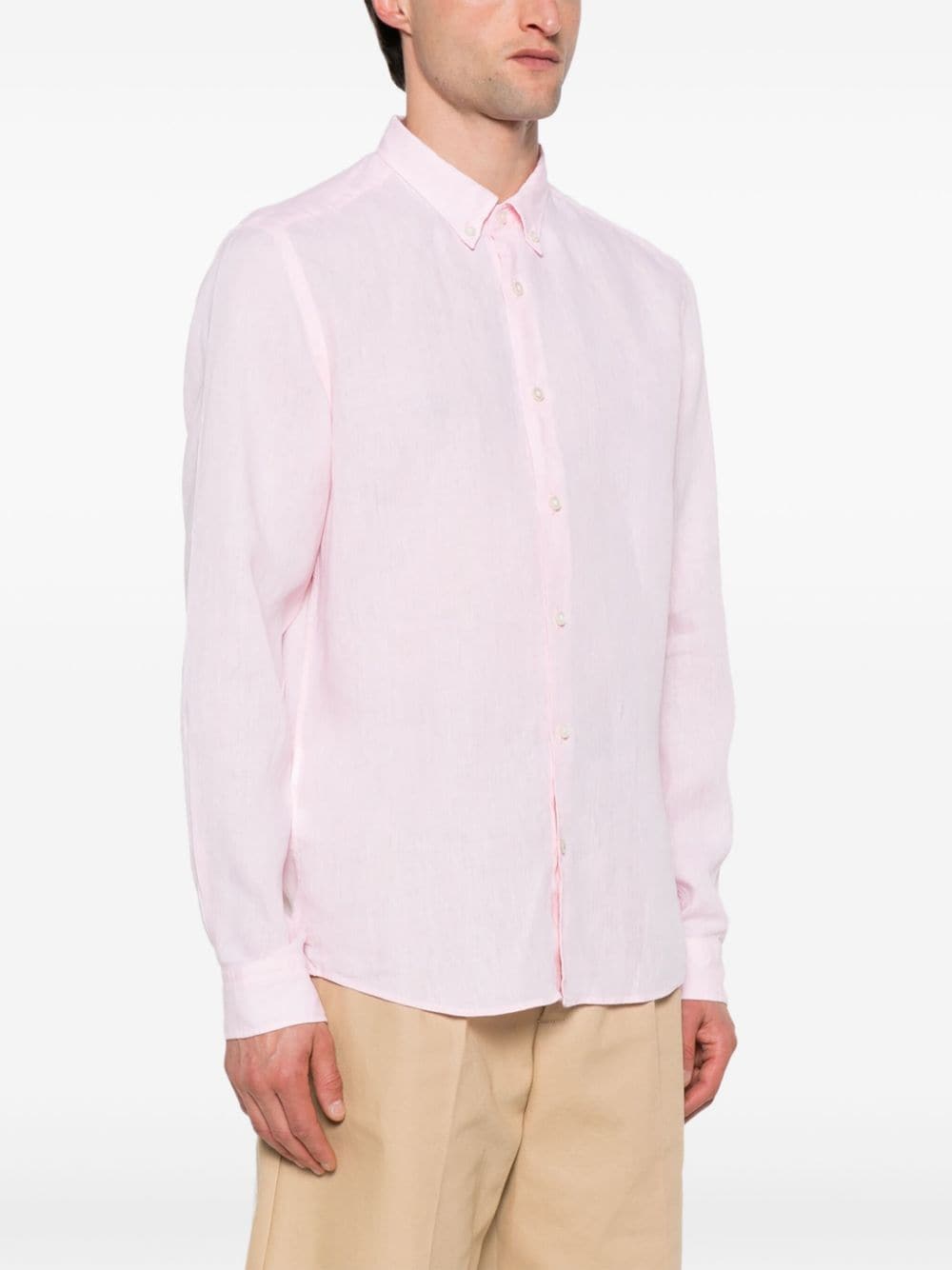 Shop Hugo Boss Slub-texture Linen Shirt In Pink