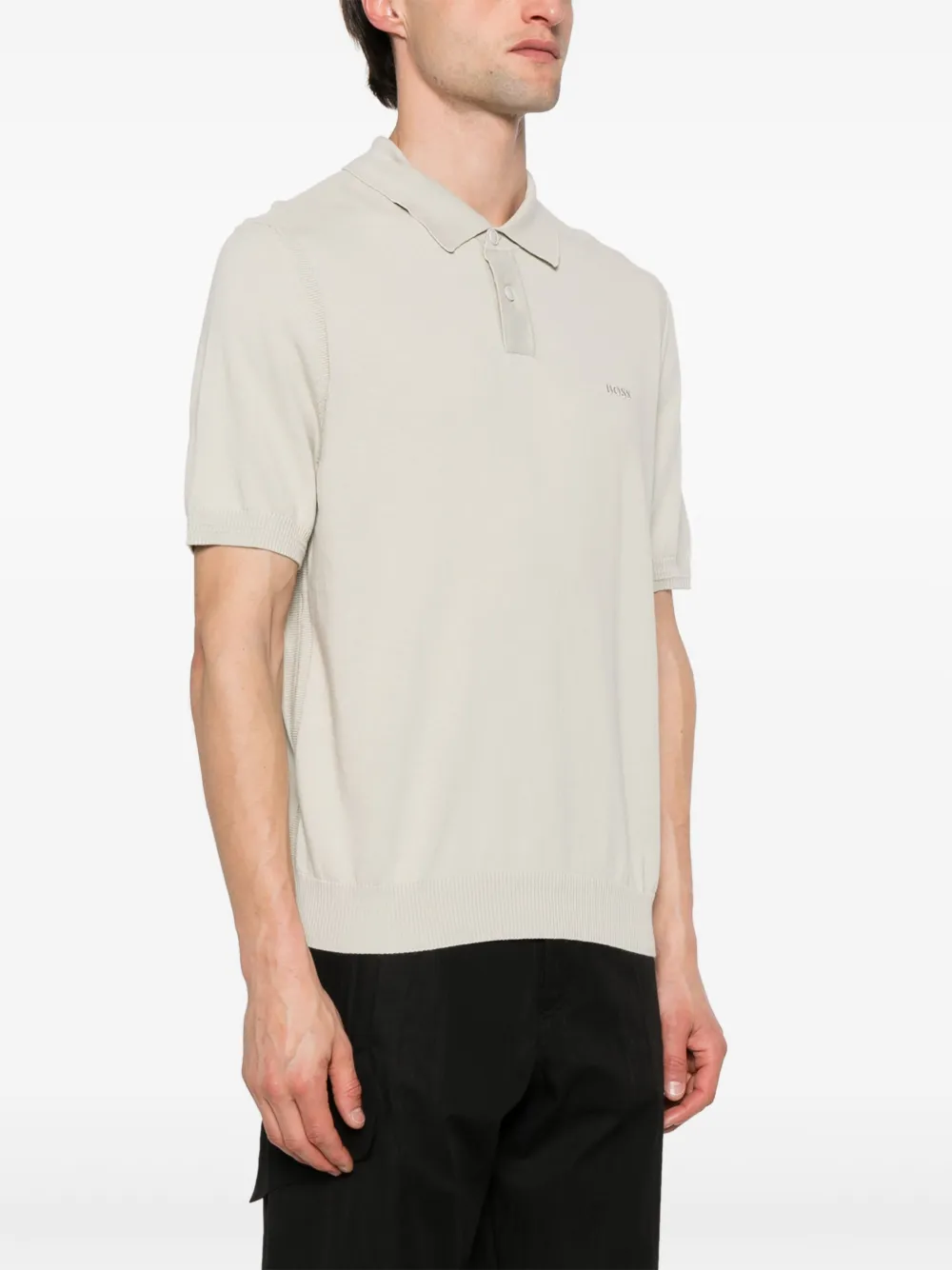 BOSS Fijngebreid poloshirt Beige