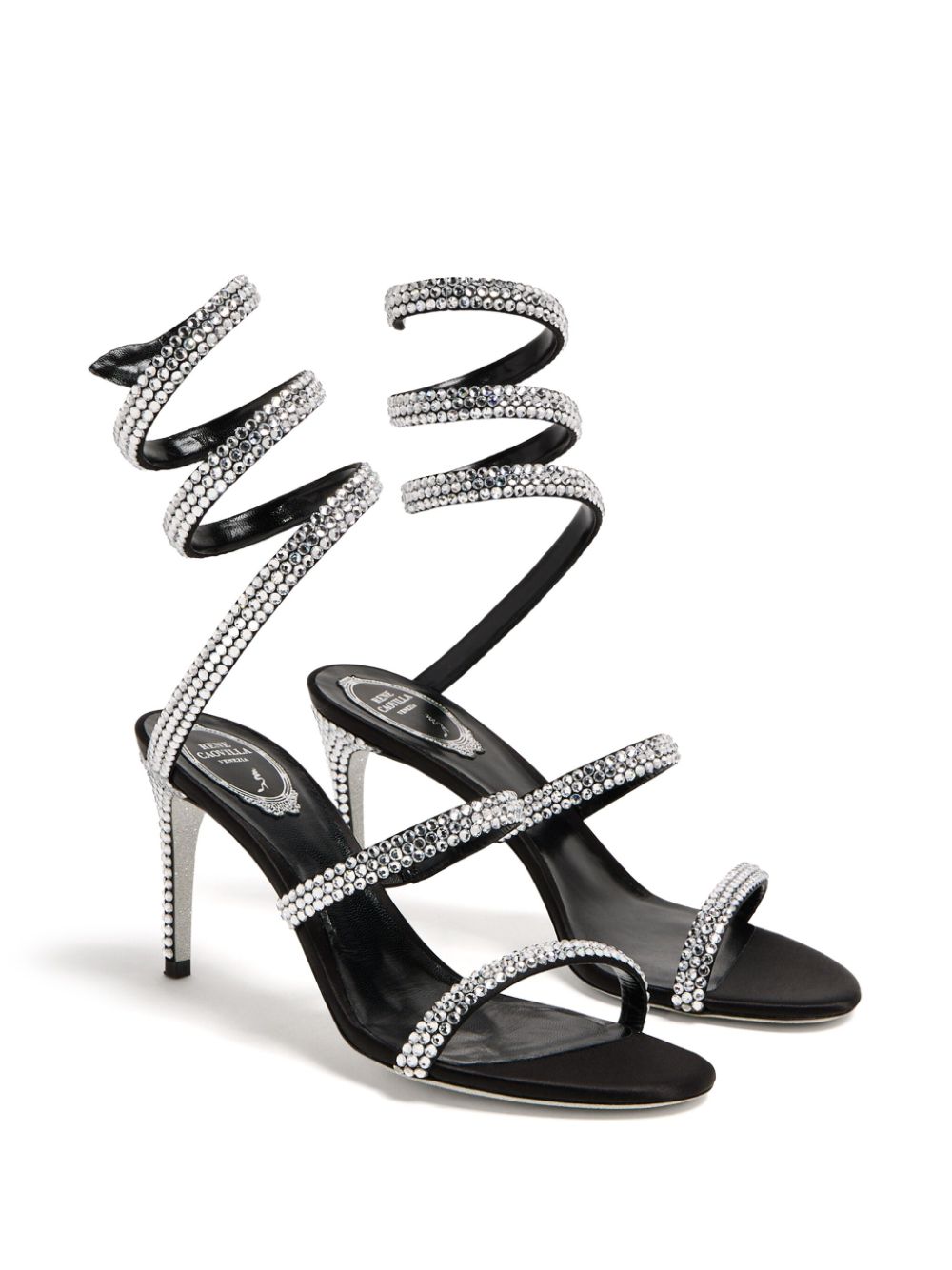 Shop René Caovilla Cleo Crystal-embellished Sandals In Black