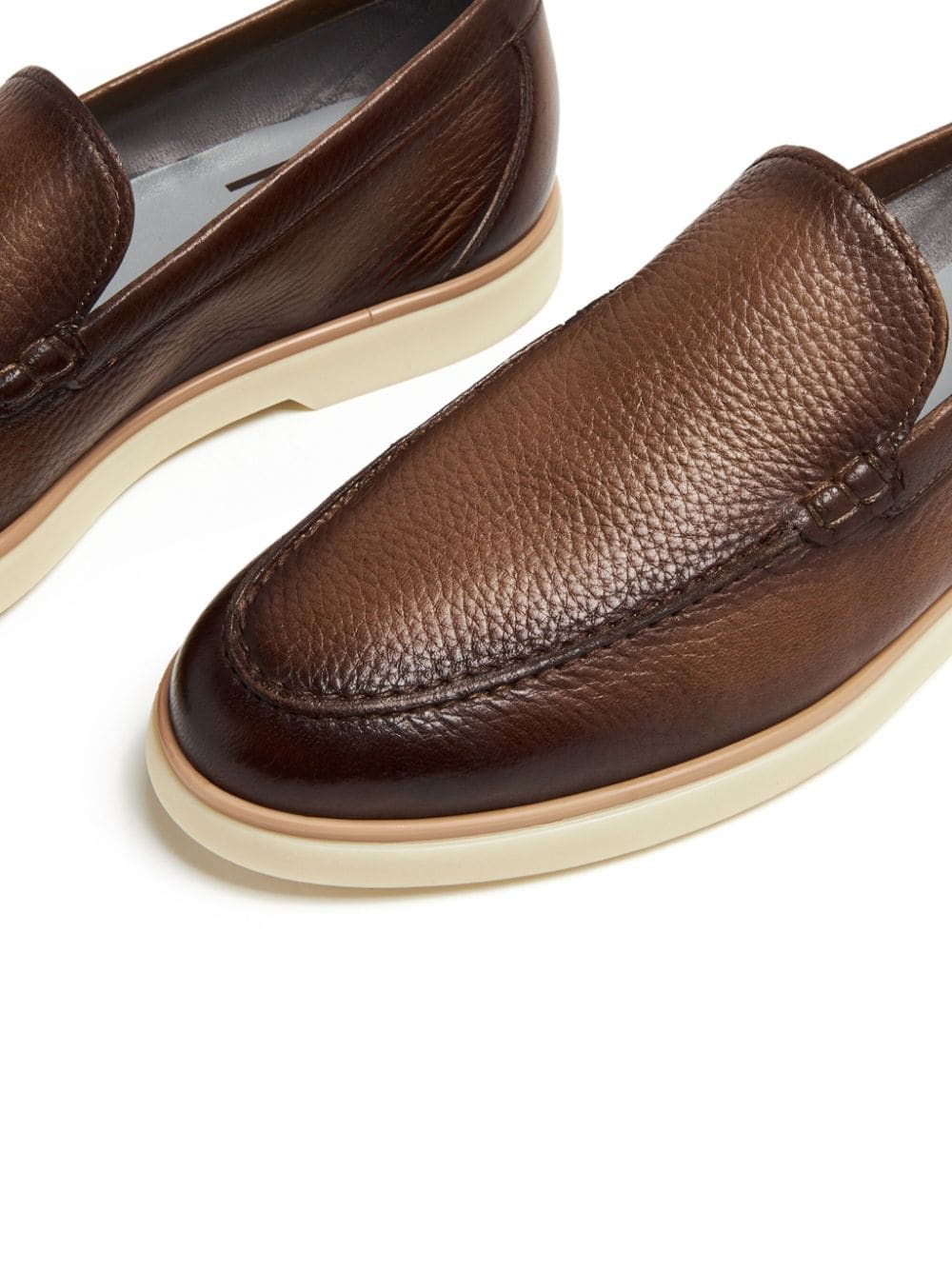 Shop Magnanni Grained-texture Leather Loafers In Brown