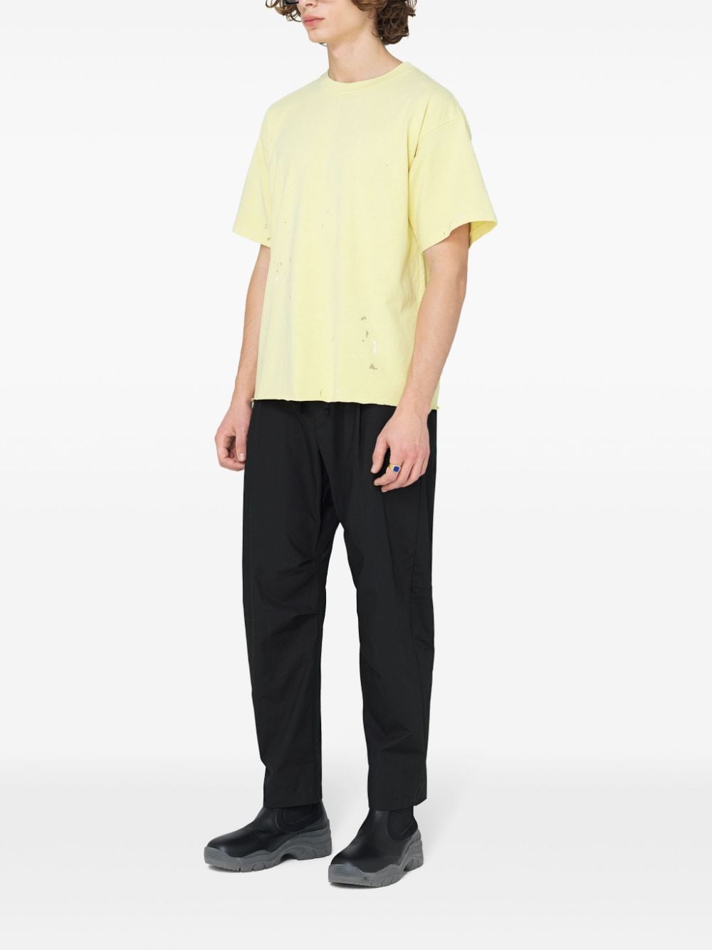 Shop John Elliott Odeon Distressed-effect Cotton T-shirt In Yellow