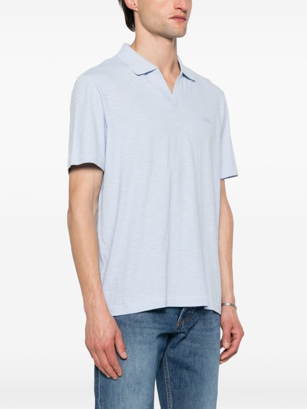 Shop Calvin Klein Logo-patch Mélange Polo Shirt In Blue