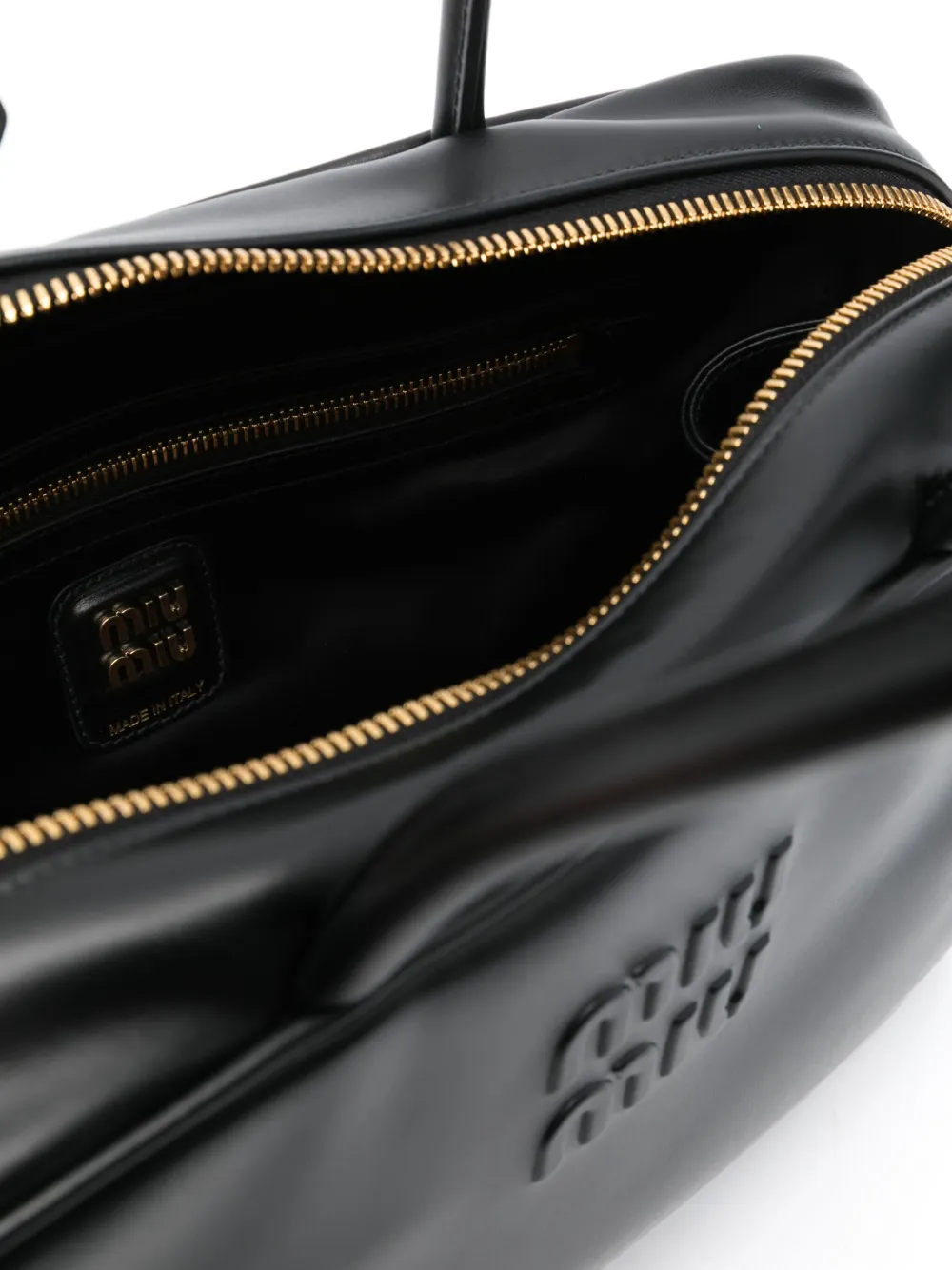 Miu Miu Logo-embossed Leather Shoulder Bag In Schwarz