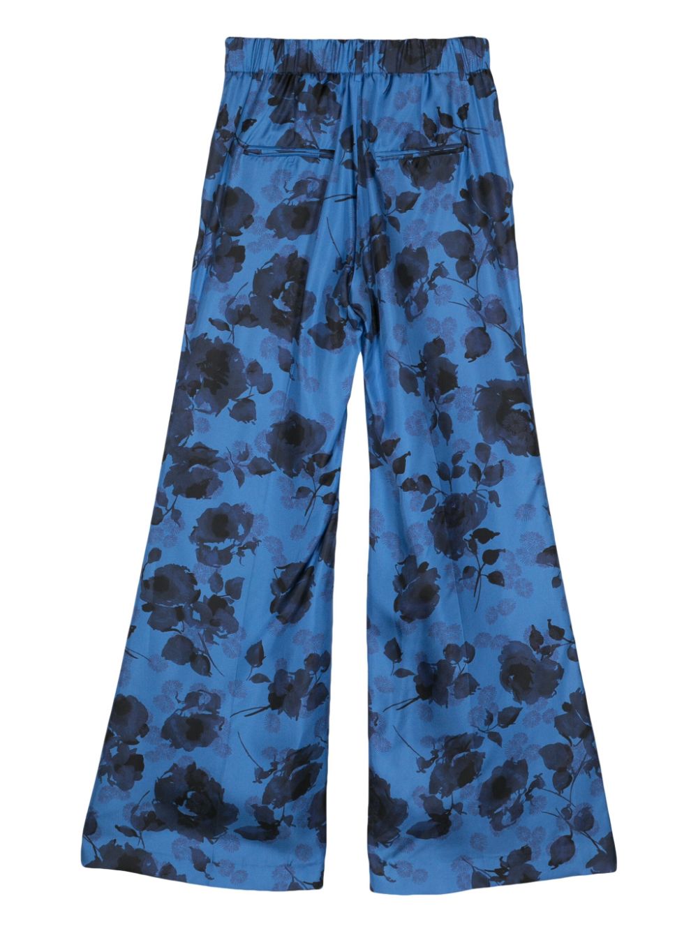 Shop Alberto Biani Floral Silk Wide Trousers In Blue