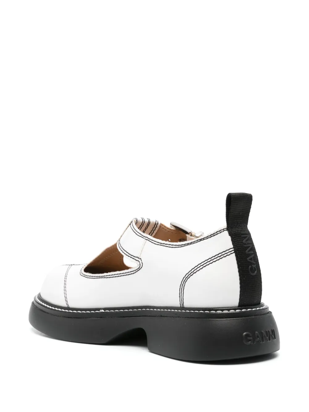 Shop Ganni Contrast-stitching Flat Pumps In White