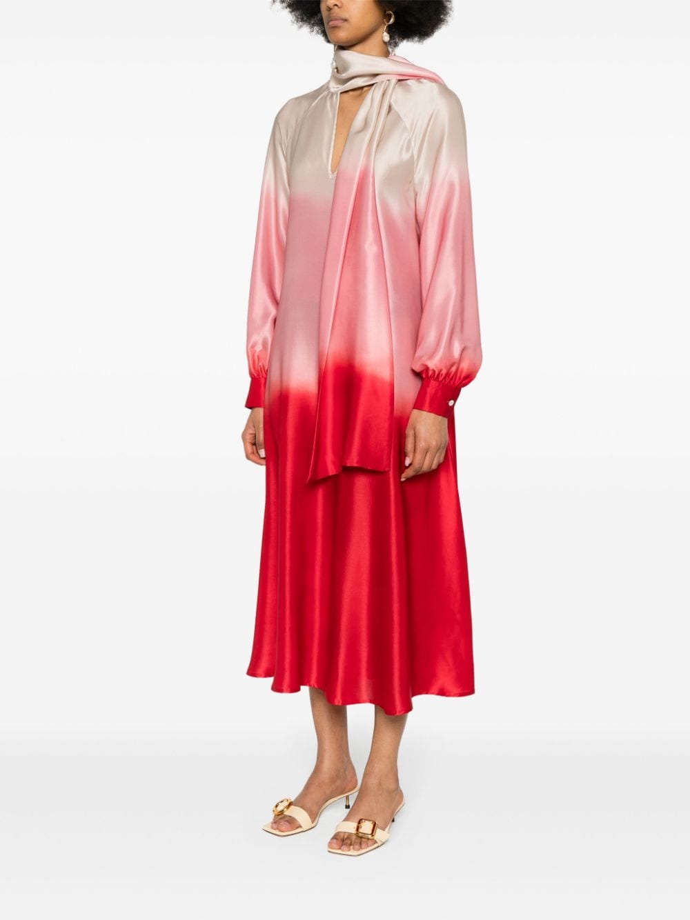 Shop Kiton Ombré Silk Midi Dress In Red