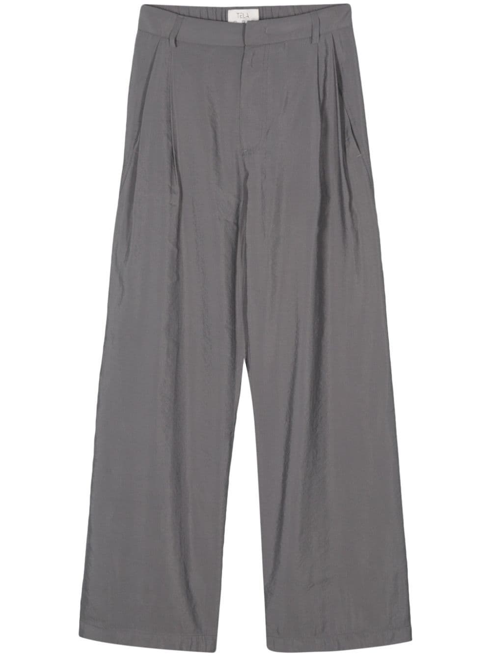 Shop Tela Crinkled Straight-leg Trousers In Grey