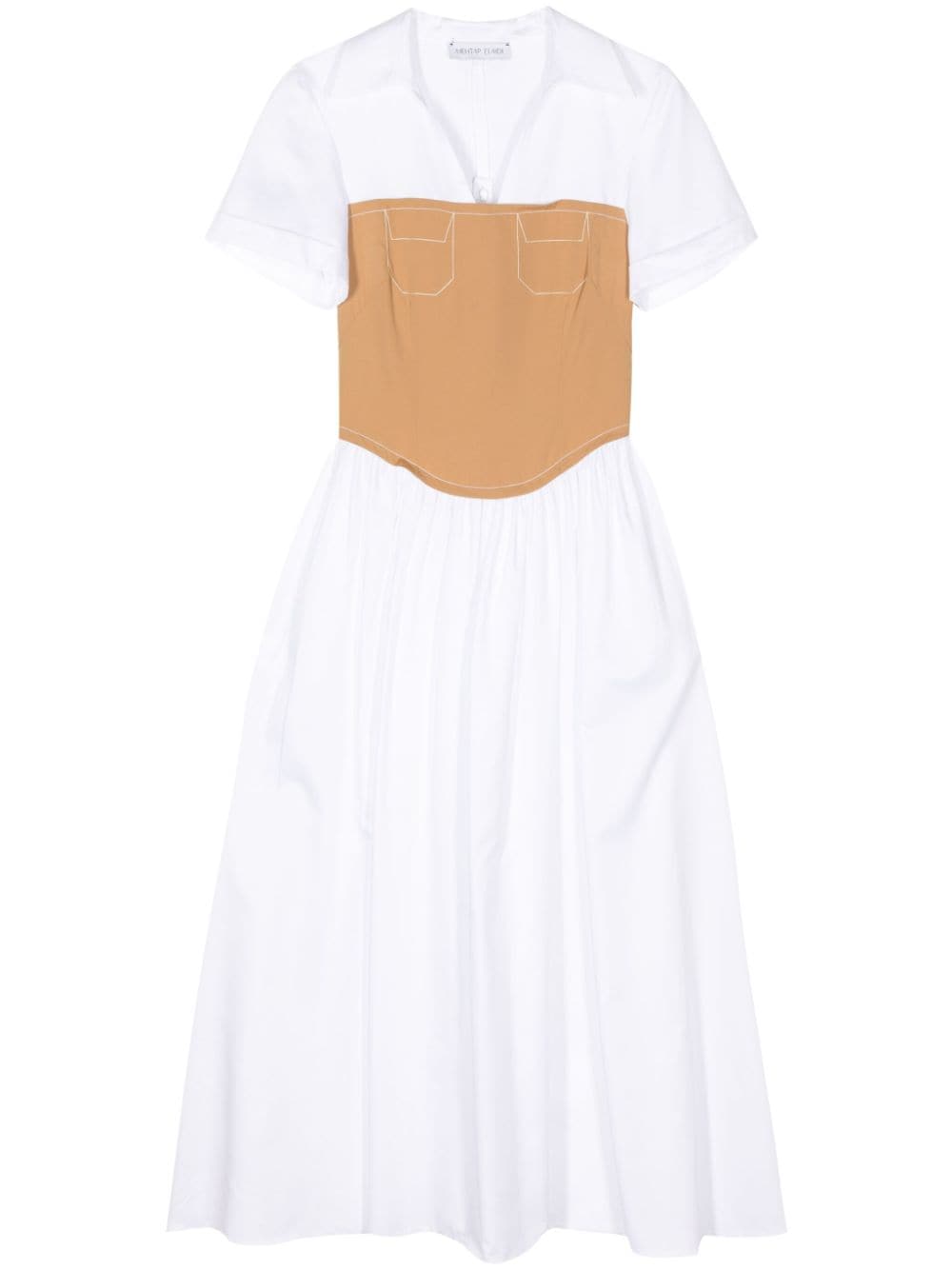 Mehtap Elaidi Pocket Embroidery Corset Midi Shirt Dress In White
