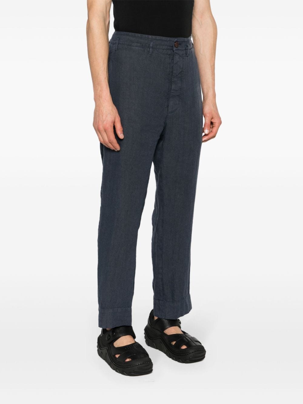 Shop Vivienne Westwood Cropped Linen Trousers In Blue