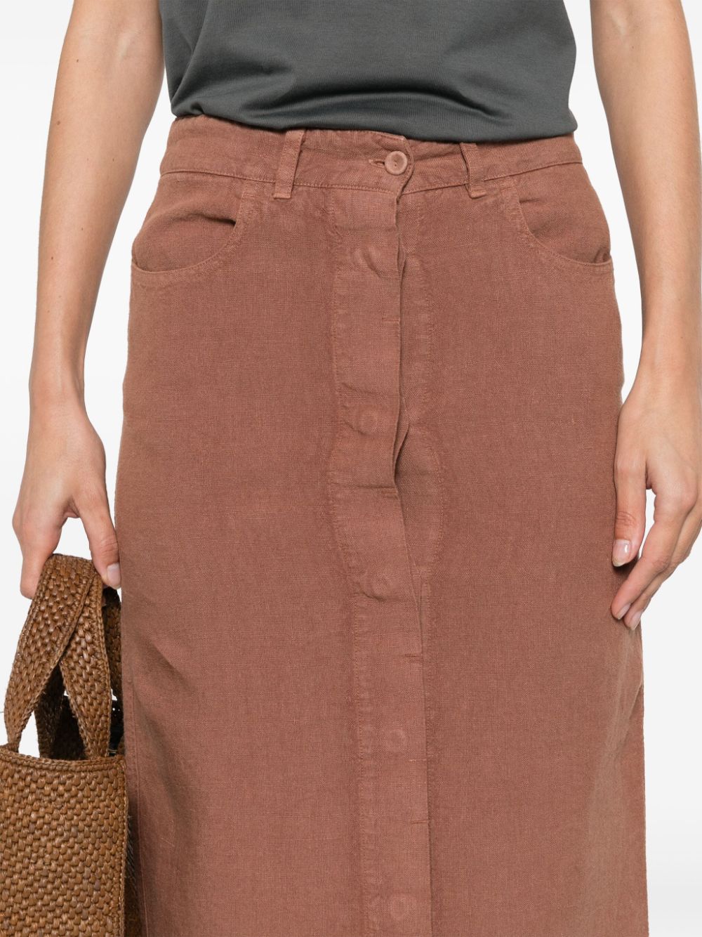Shop 120% Lino Linen Midi Skirt In Brown