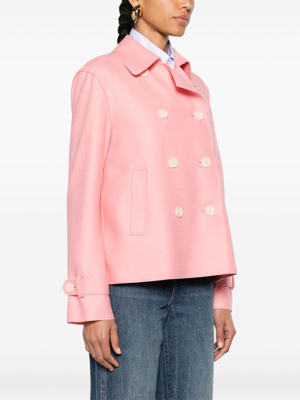 Shop Harris Wharf London Cropped Virgin Wool Jacket In Pink