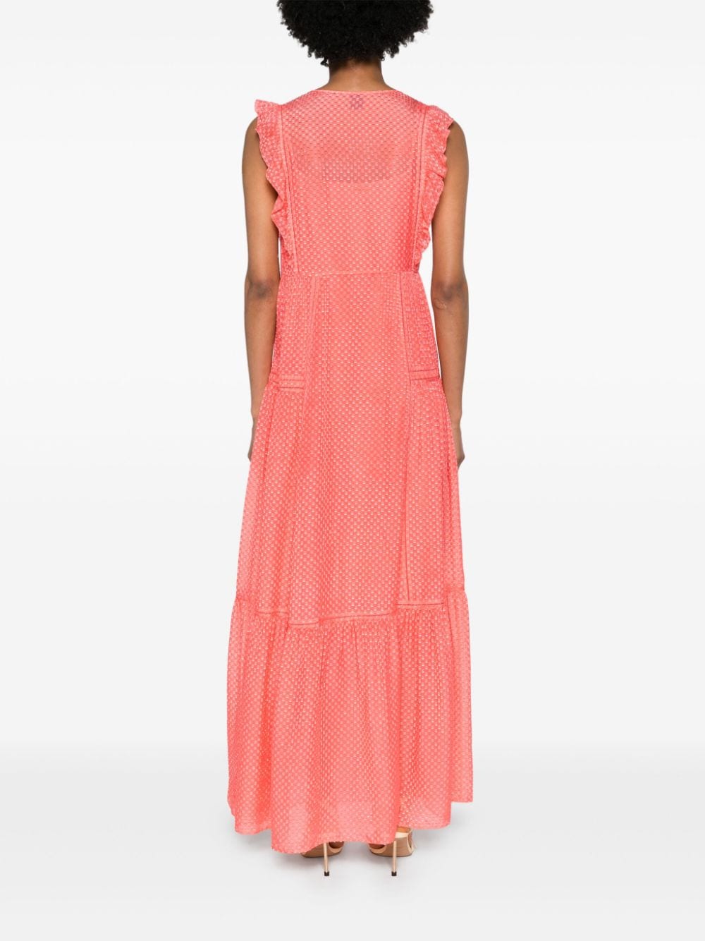 Shop Hugo Boss Tiered Textured Midi Dress In Pink