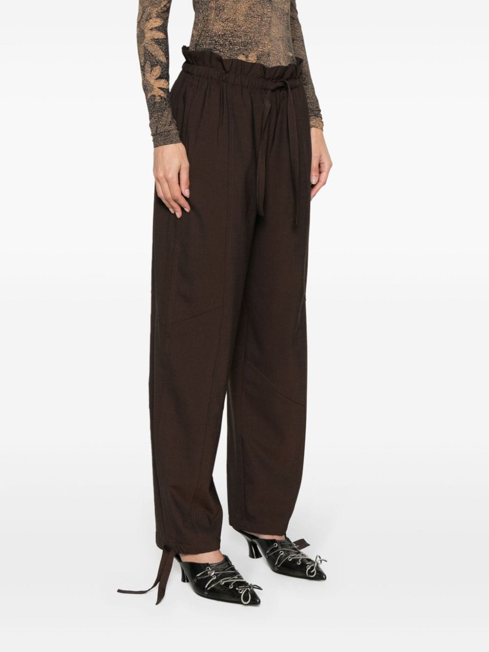 Shop Ganni Elasticated-waistband Trousers In Brown
