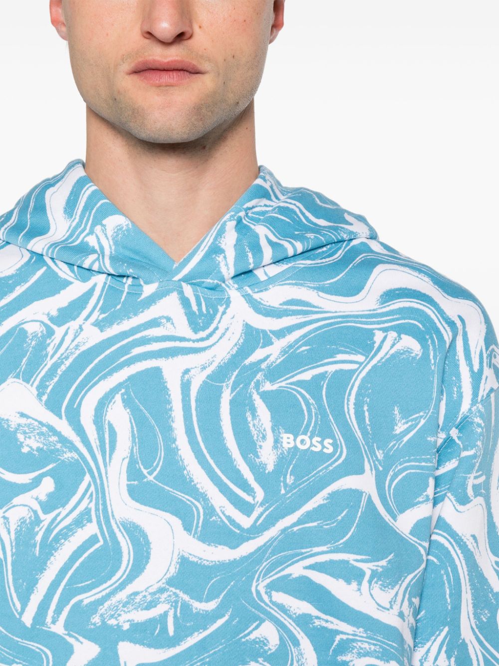 Shop Hugo Boss Abstract-print Jersey Hoodie In Blue