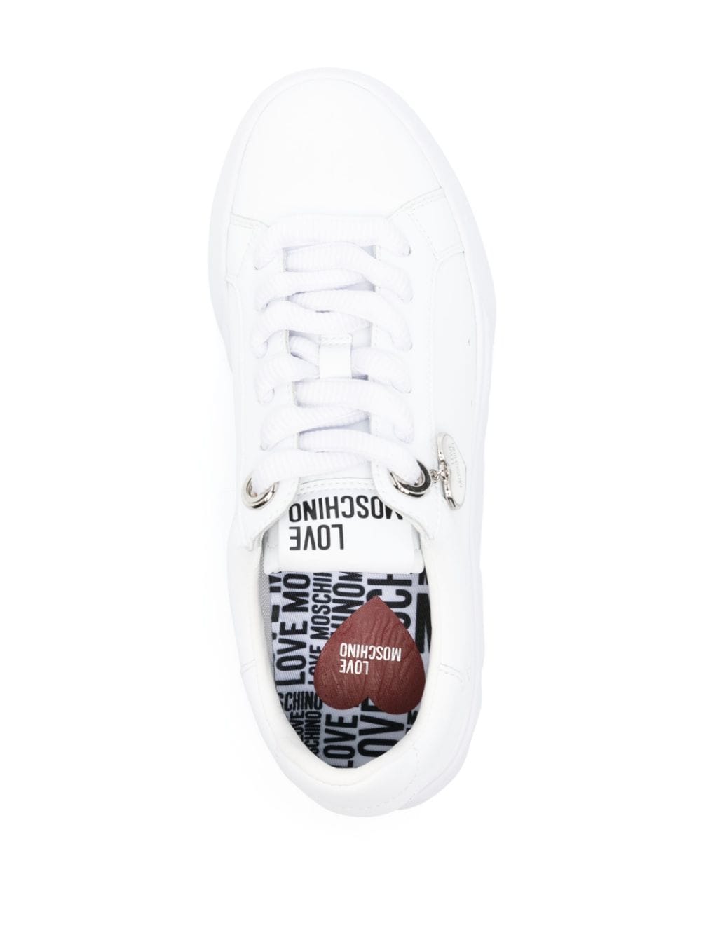 Shop Moschino Logo-patch Leather Sneakers In White