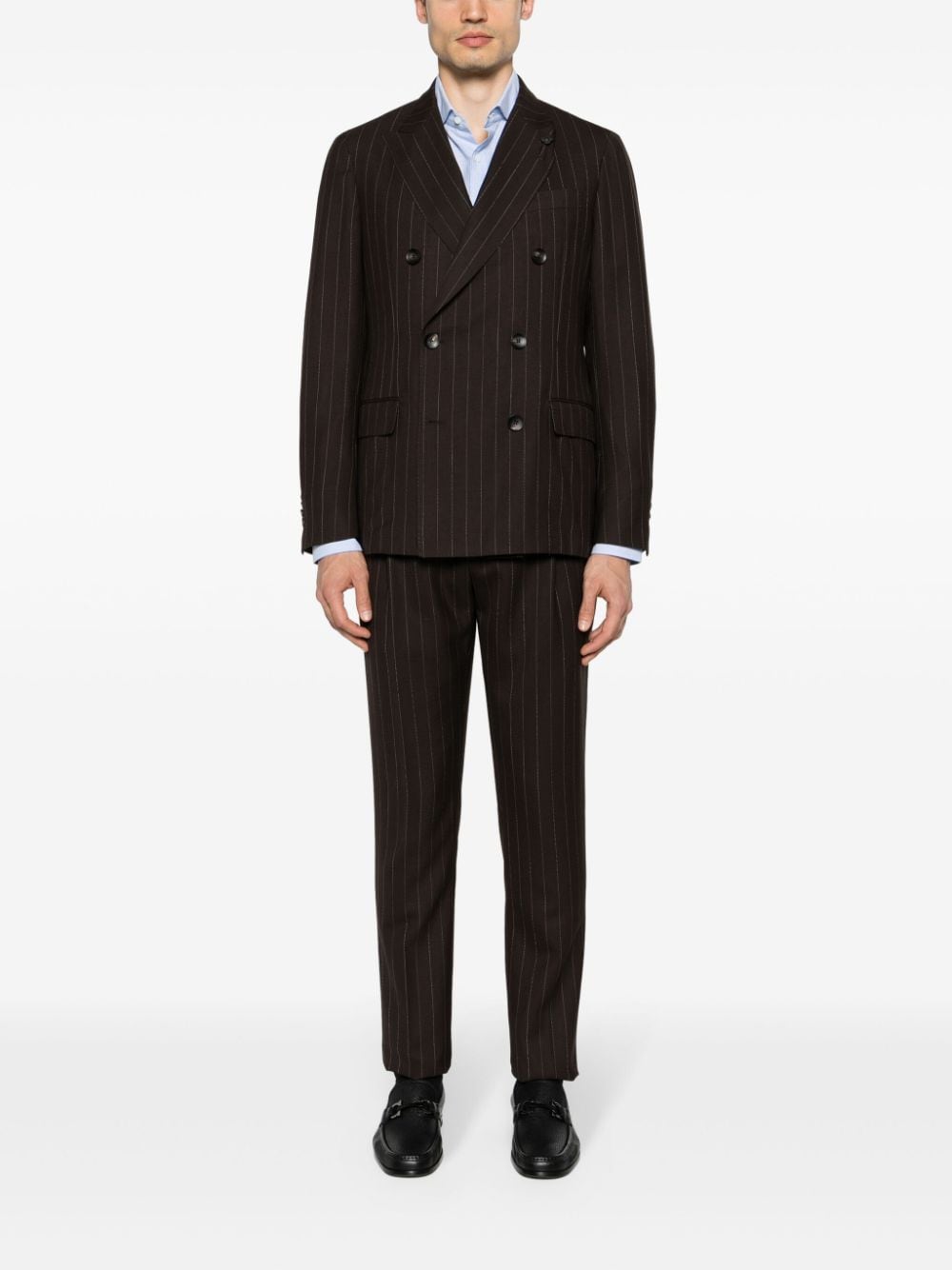 Shop Lardini Double-breasted Wool Suit In Brown